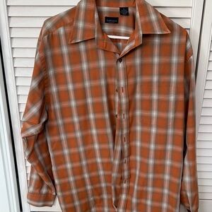 Van Heusen Men's Orange and Gray Plaid Shirt